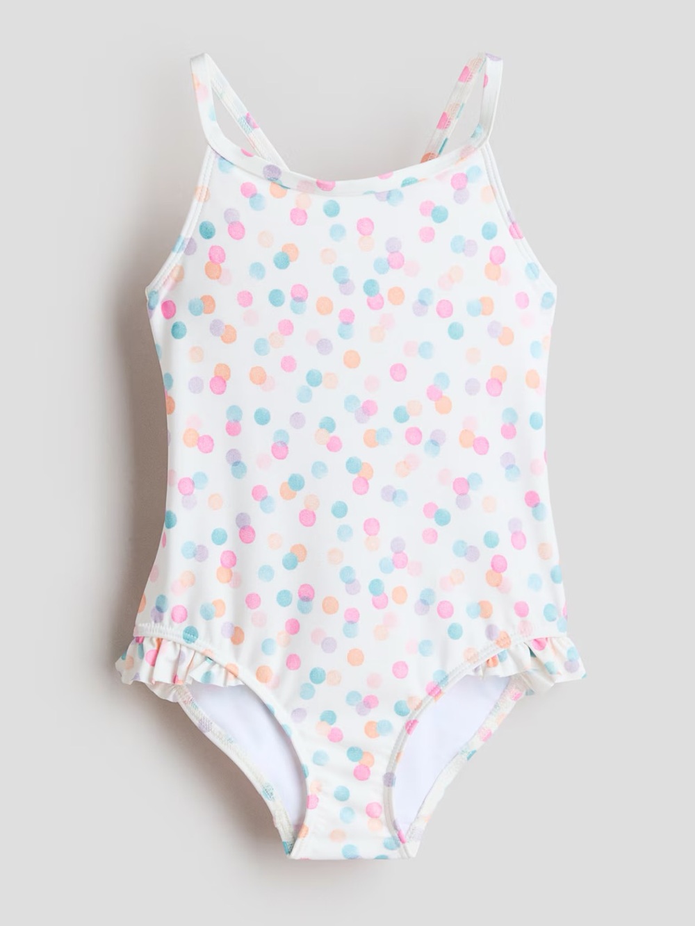 H&M White One-Piece Swimsuit with Pink, Blue and Peach Polka Dots